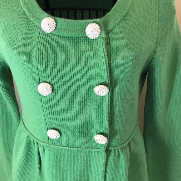 J.Crew Collection Green Cashmere-Blend Double-Breasted Sweater w/ Rhinestone But - Picture 7 of 15